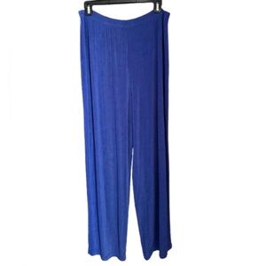 Citiknits Silky Knit Travel Pants Womens L Pull On Wide Leg Acetate Blue USA